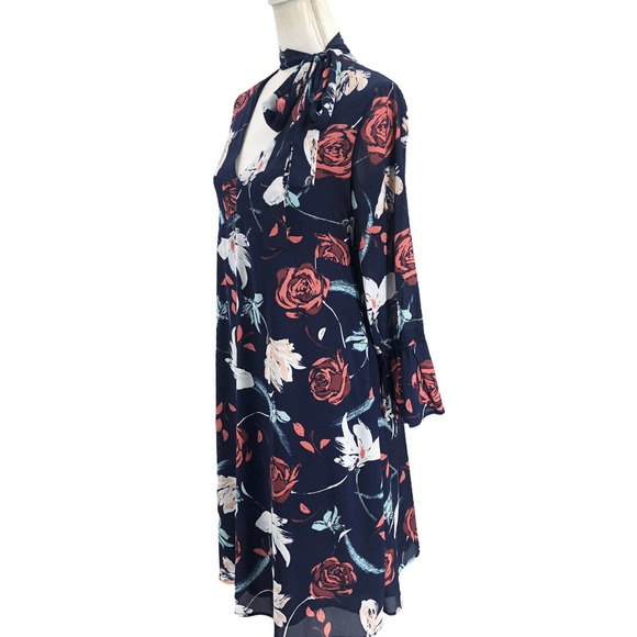 United Colors of Benetton Womens Size Small Floral Printed Bell Sleeve Dress - Picture 4 of 9